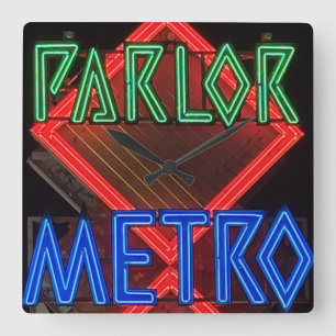 Osaka Pachinko Parlour Neon Sign Vintage Japan Square Wall Clock