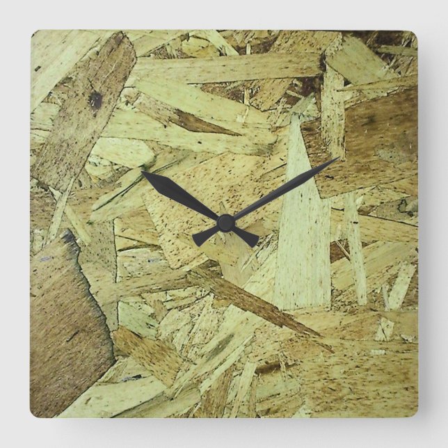 OSB Chip Board Plywood Square Wall Clock (Front)