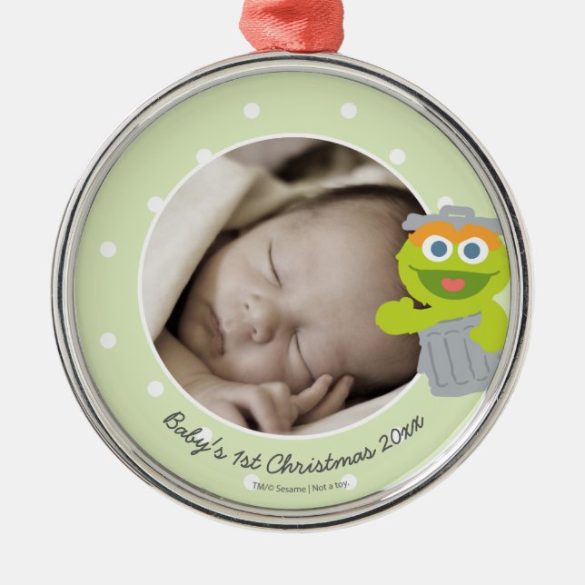 Oscar | Baby's First Christmas - Add Your Name Metal Tree Decoration (Front)