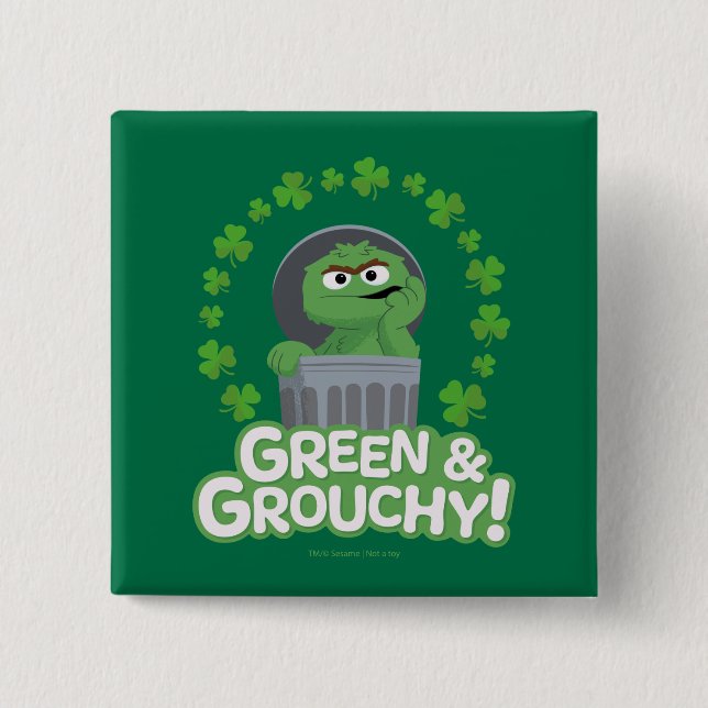Oscar | Green & Grouchy! 15 Cm Square Badge (Front)