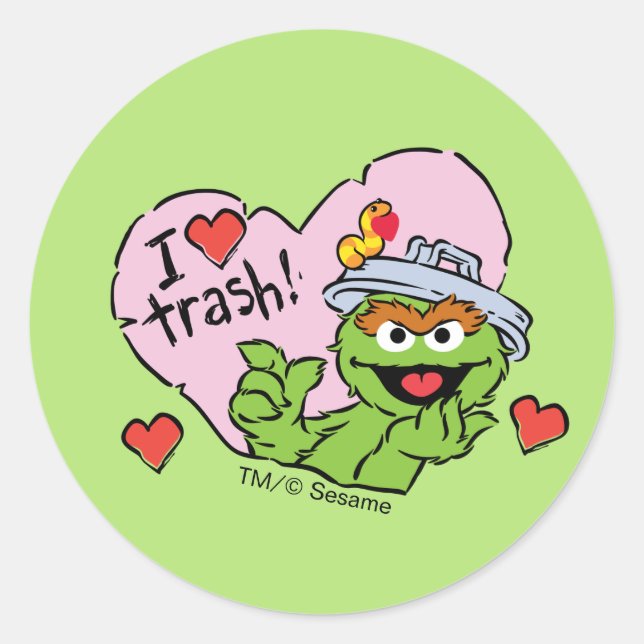 Oscar "I Love Trash" Valentine Classic Round Sticker (Front)