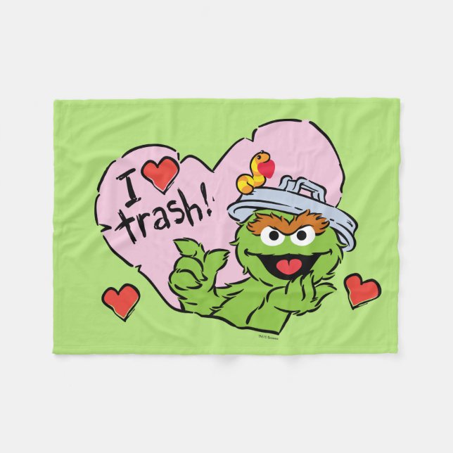 Oscar "I Love Trash" Valentine Fleece Blanket (Front (Horizontal))