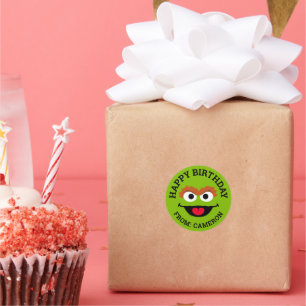 Oscar the Grouch Face Happy Birthday Classic Round Sticker