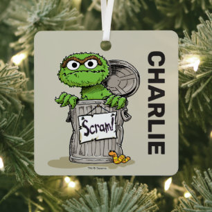 Oscar the Grouch   Personalised Name with Photo Metal Tree Decoration