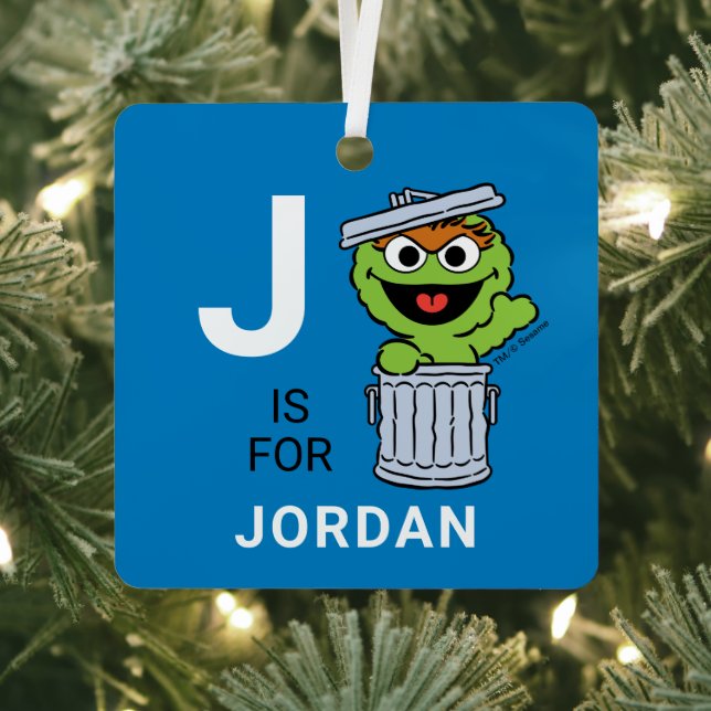 Oscar the Grouch | Personalised Name with Photo Metal Tree Decoration (Insitu)