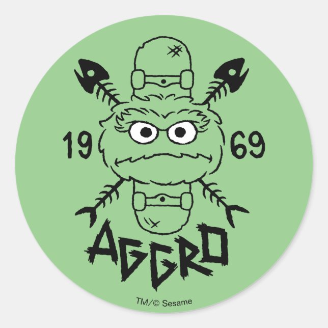 Oscar the Grouch Skate Logo - Aggro 1969 Classic Round Sticker (Front)