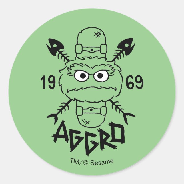 Oscar the Grouch Skate Logo - Aggro 1969 Classic Round Sticker (Front)