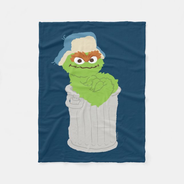 Oscar the Grouch Trash Can Lean Fleece Blanket (Front)