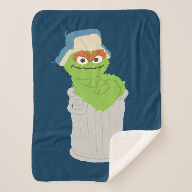 Oscar the Grouch Trash Can Lean Sherpa Blanket (Front)