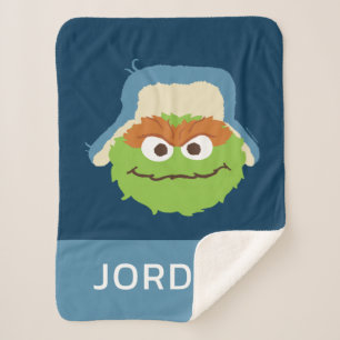 Oscar the Grouch Woodland Face   Add Your Name Sherpa Blanket
