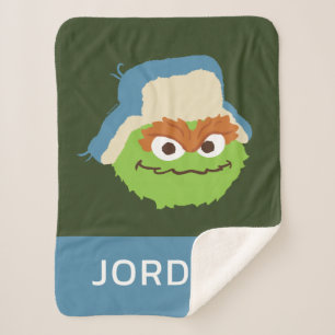 Oscar the Grouch Woodland Face   Add Your Name Sherpa Blanket
