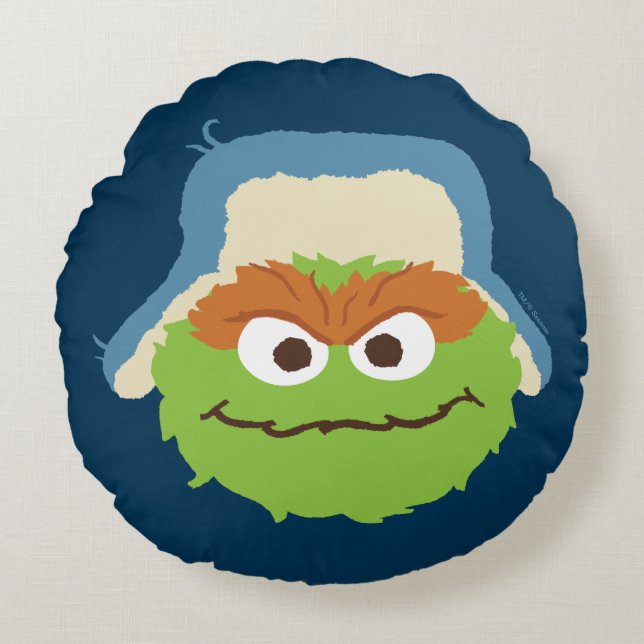 Oscar the Grouch Woodland Face Round Cushion (Front)