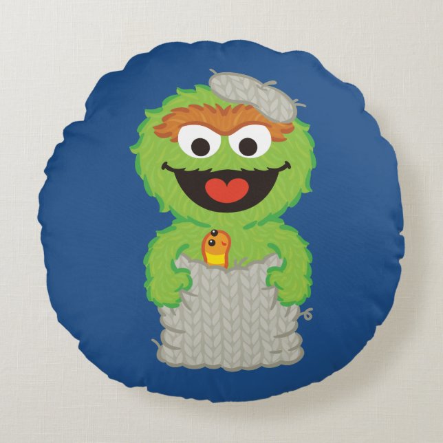 Oscar the Grouch Wool Style Round Cushion (Front)