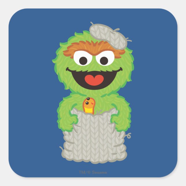 Oscar the Grouch Wool Style Square Sticker (Front)