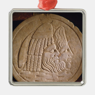 Oscillum depicting theatrical masks metal tree decoration