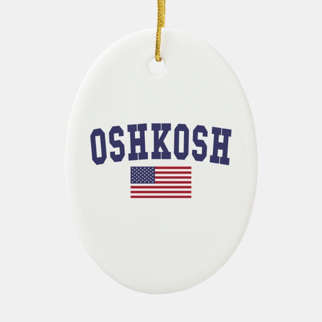 Oshkosh US Flag Ceramic Tree Decoration (Front)