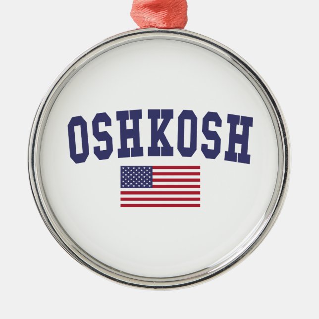 Oshkosh US Flag Metal Tree Decoration (Front)