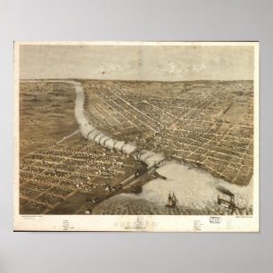 Oshkosh WI 1867 Antique Panoramic Map Poster
