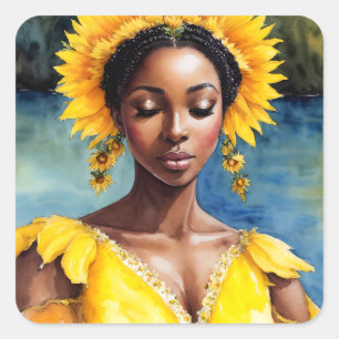 Oshun African Orisha Watercolor Art Square Sticker