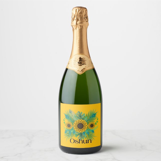 Oshun Goddess Sunflowers Sparkling Wine Label (Front)