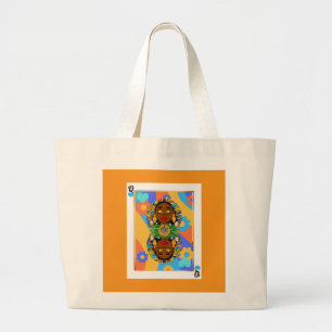 Oshun Retro Veve Floral Playing Card Large Tote Bag