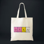 Oskar periodic table name tote bag<br><div class="desc">Oskar spelled out as O S K Ar (Oxygen Sulphur Potassium Argon) on a bag for the scientist in you.</div>