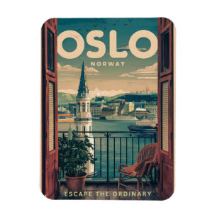 Oslo balcony view Norway vintage and gifts Magnet