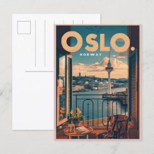 Oslo balcony view Norway vintage and gifts Postcard