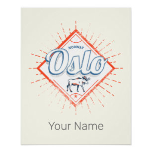 Oslo Capital Norway Retro Moose Vintage Souvenir Poster