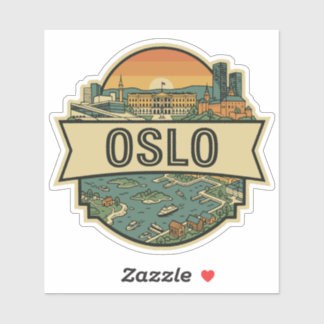 Oslo City Norway Skyline Retro Travel Badge