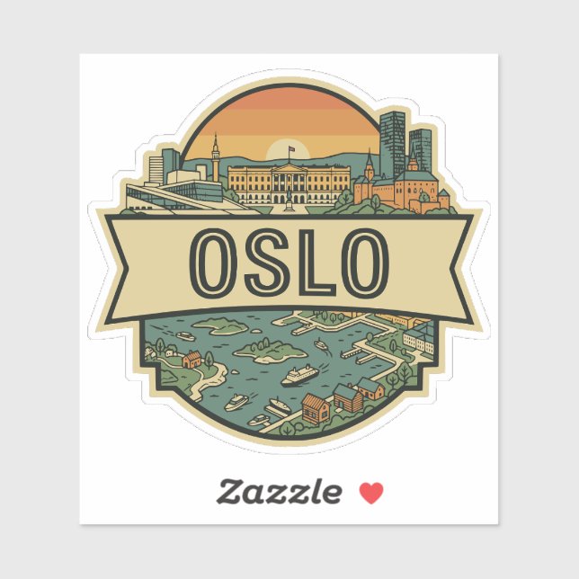 Oslo City Norway Skyline Retro Travel Badge (Sheet)