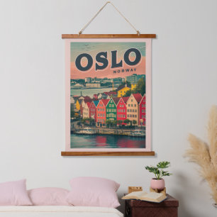 Oslo colourful houses Norway vintage and gifts Hanging Tapestry