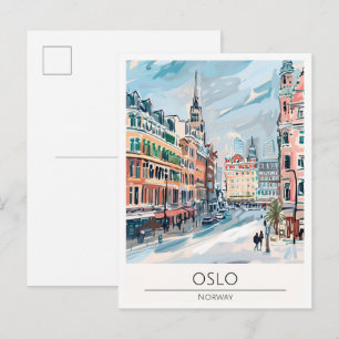 Oslo Norway Art Illustration Travel Postcard