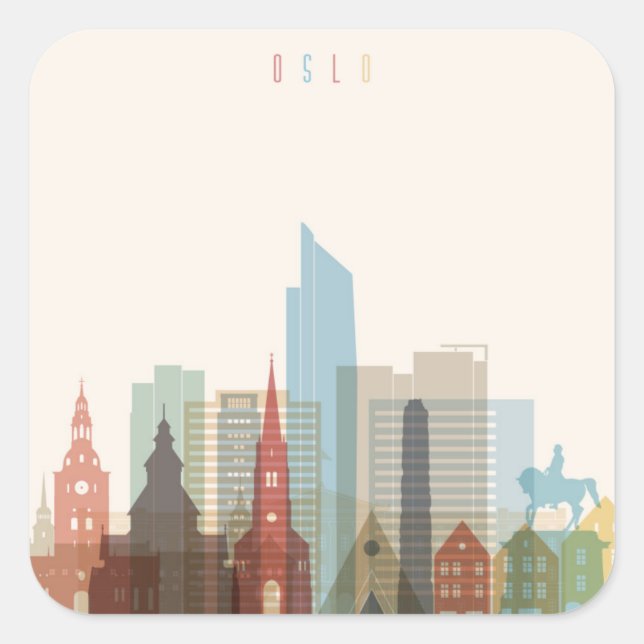 Oslo, Norway | City Skyline Square Sticker (Front)