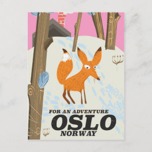 Oslo Norway fox vintage travel poster Postcard