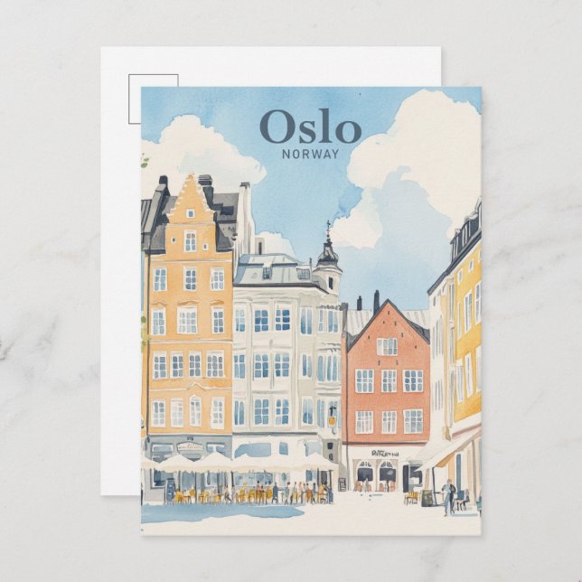 Oslo Norway Gouache Paint Illustration Travel Postcard (Front/Back)
