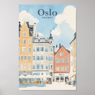 Oslo Norway Gouache Paint Illustration Travel Poster