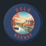 Oslo Norway Retro Distressed Circle Magnet<br><div class="desc">Oslo retro vector travel design. Oslo,  the capital of Norway,  sits on the country’s southern coast at the head of the Oslofjord.</div>