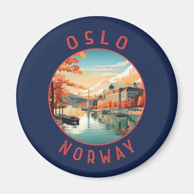Oslo Norway Retro Distressed Circle Magnet (Front)