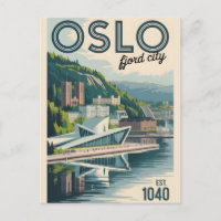 Oslo Norway Skyline Retro Cityscape Travel