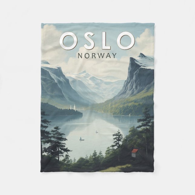 Oslo Norway Travel Art Vintage Fleece Blanket (Front)