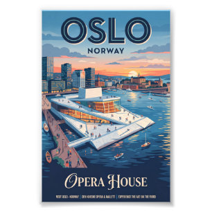 Oslo Opera House Norway Vintage Travel Poster