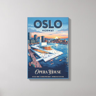 Oslo Opera House Norway Vintage Travel Poster Canvas Print