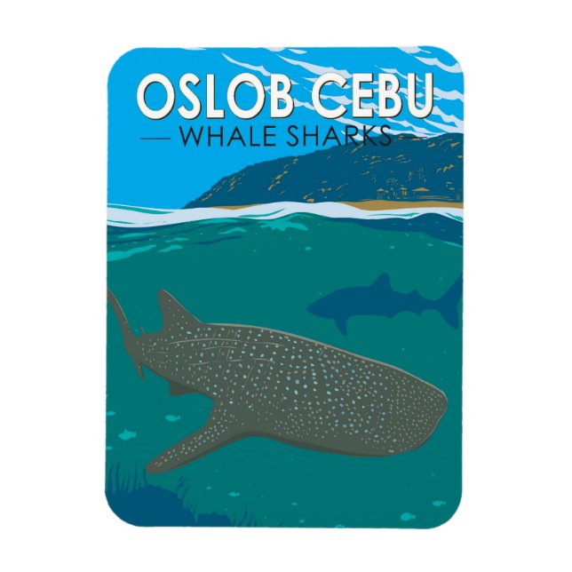 Oslob Cebu Philippines Whale Shark Travel Vintage Magnet (Vertical)