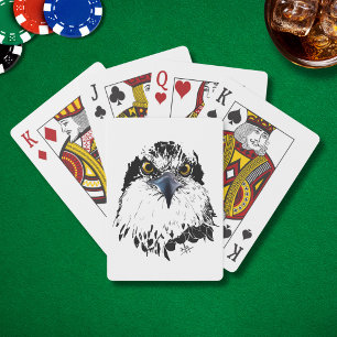 Osprey Drawing Black White with Piercing Eyes Playing Cards