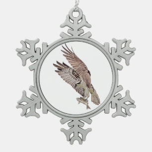Osprey with a fish snowflake pewter christmas ornament