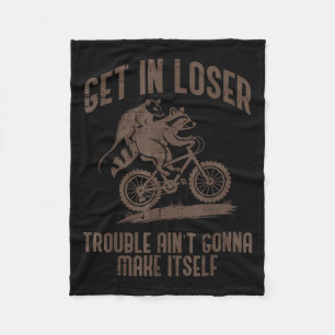 Ossum Get In Loser Trouble Funny Ssum Raccoon Men  Fleece Blanket