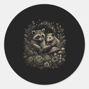 Ossum Racoon Floral Book Lover Cottagecore Fairyco Classic Round Sticker