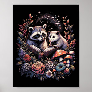 Ossum Racoon Floral Book Lover Cottagecore Fairyco Poster