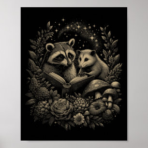 Ossum Racoon Floral Book Lover Cottagecore Fairyco Poster